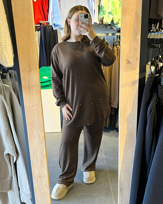 Acı Kahve Taşlı Tunik Takım