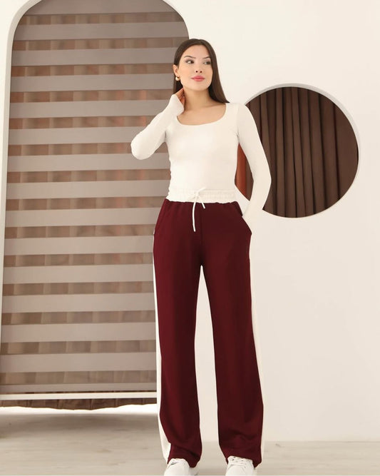 Bordo Garnili Modal Kumaş Kadın Eşofman Alt