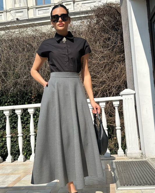 Çift Cep Maxi Boy Poliviscon Etek – Gri