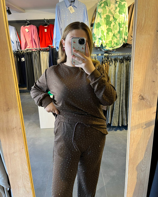 Acı Kahve Taşlı Tunik Takım