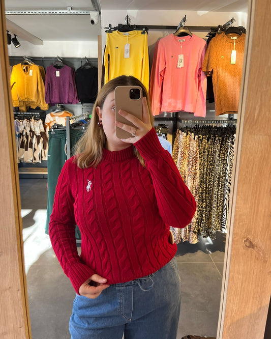 Orijinal Marka Kırmızı Yarım Balıkçı Boğaz Örme Kazak