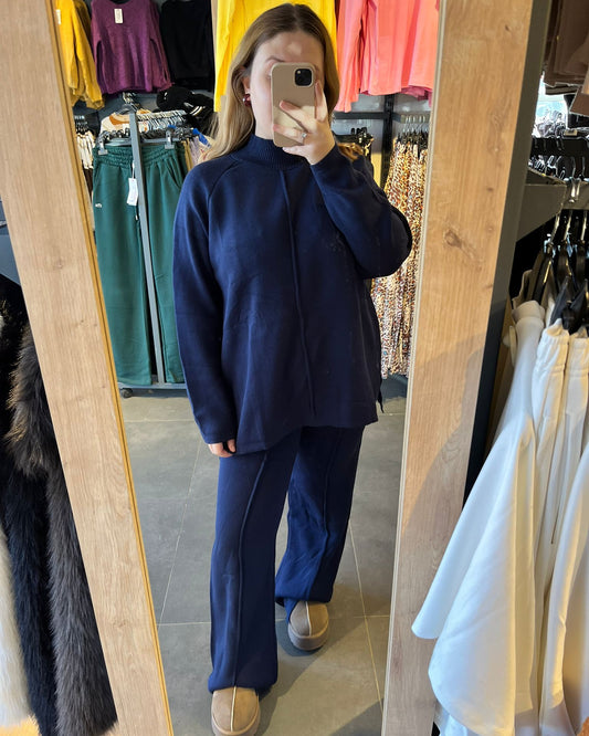 Lacivert Çimalı Örme Triko Kadın Takım