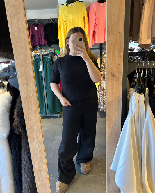 Siyah Renk Kısa Kol Kadın İkili Triko Takım