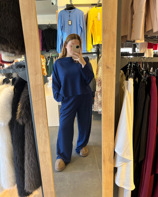 Lacivert Yarasa Kol Modal Kumaş İkili Takım