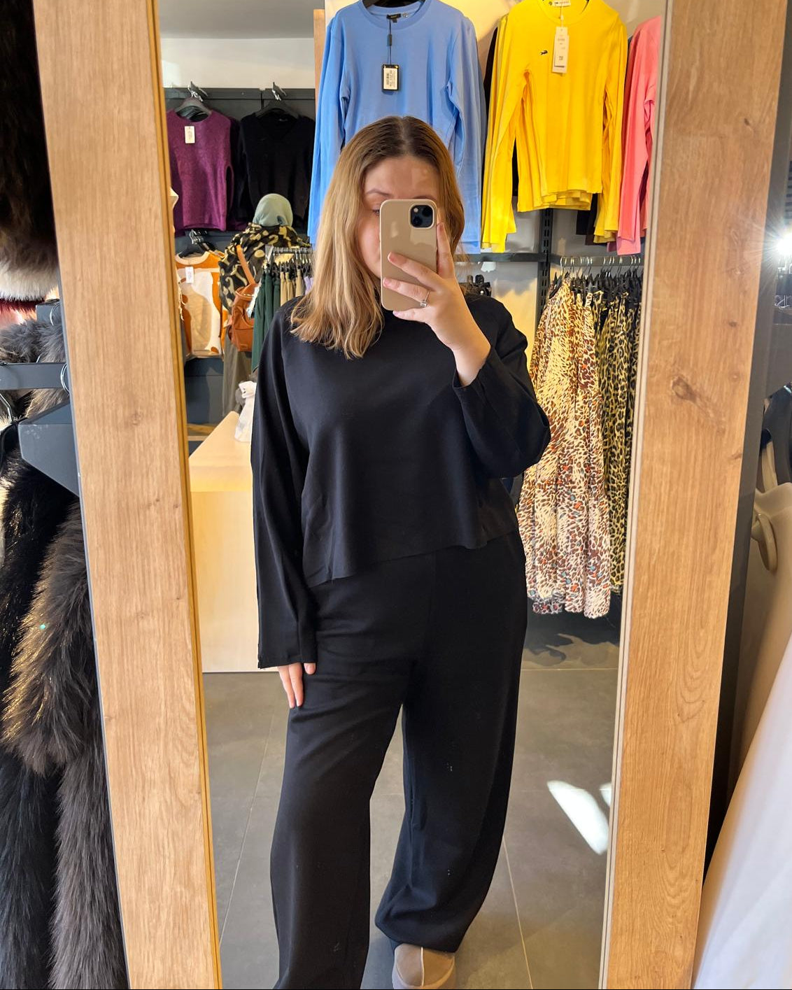 Siyah Yarasa Kol Modal Kumaş İkili Takım