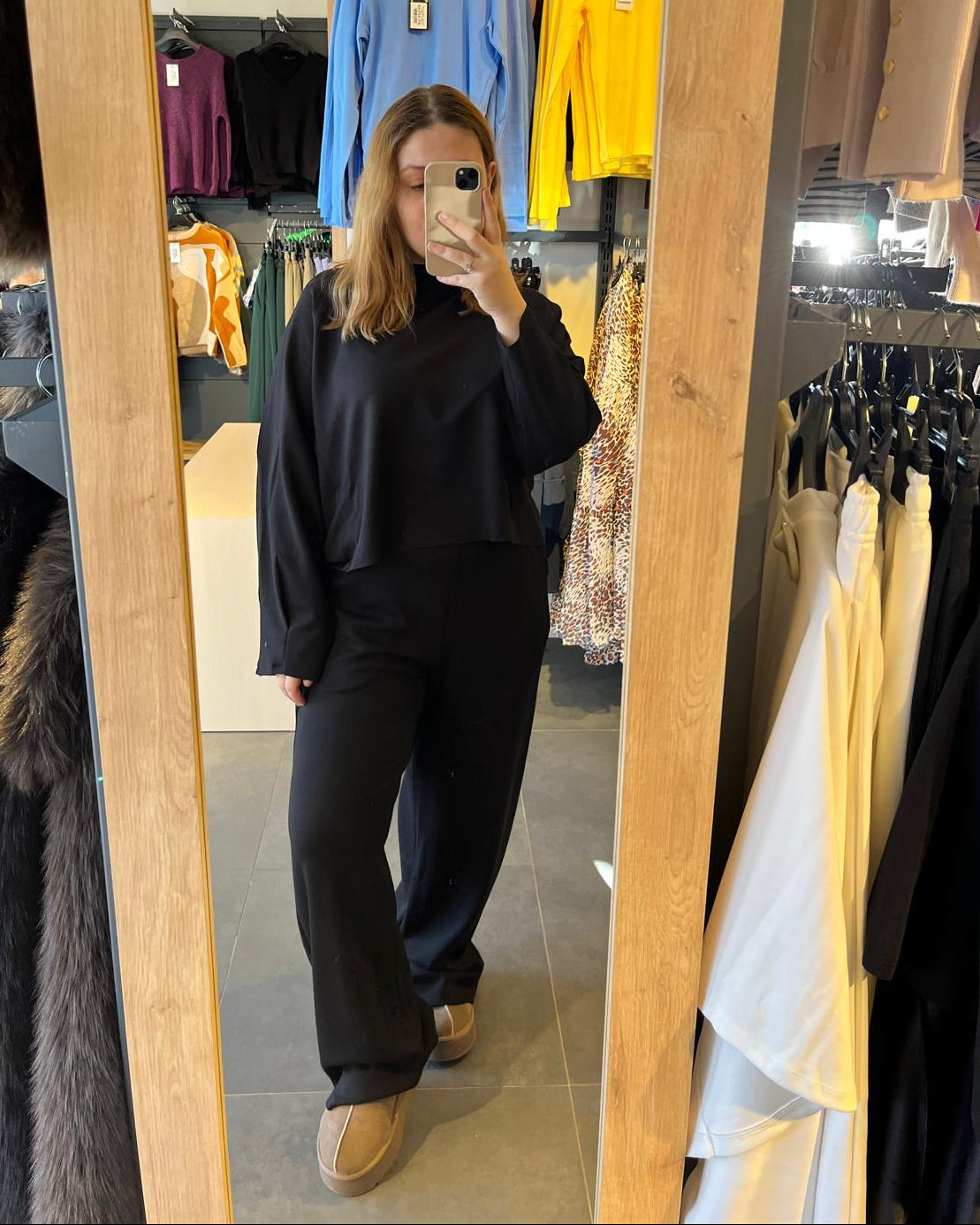 Siyah Yarasa Kol Modal Kumaş İkili Takım