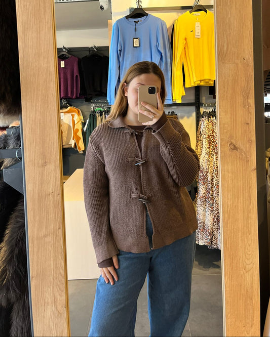 Acı Kahve Düğme Detaylı Kadın Hırka