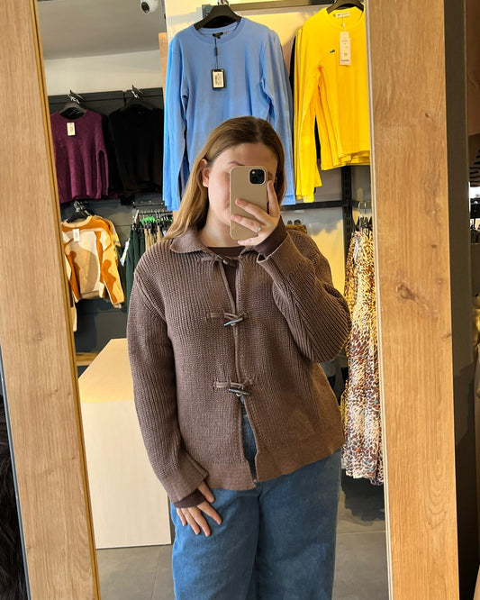 Acı Kahve Düğme Detaylı Kadın Hırka