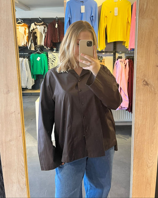 Acı Kahve Poplin Kumaş Oversize Kadın Gömlek