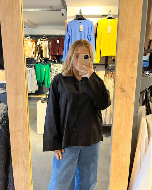 Siyah Poplin Kumaş Oversize Kadın Gömlek