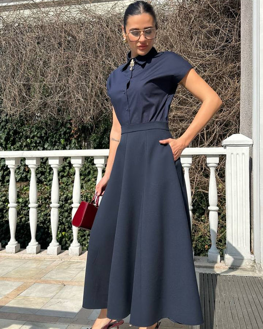 Çift Cep Maxi Boy Poliviscon Etek – Lacivert