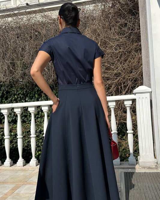 Çift Cep Maxi Boy Poliviscon Etek – Lacivert